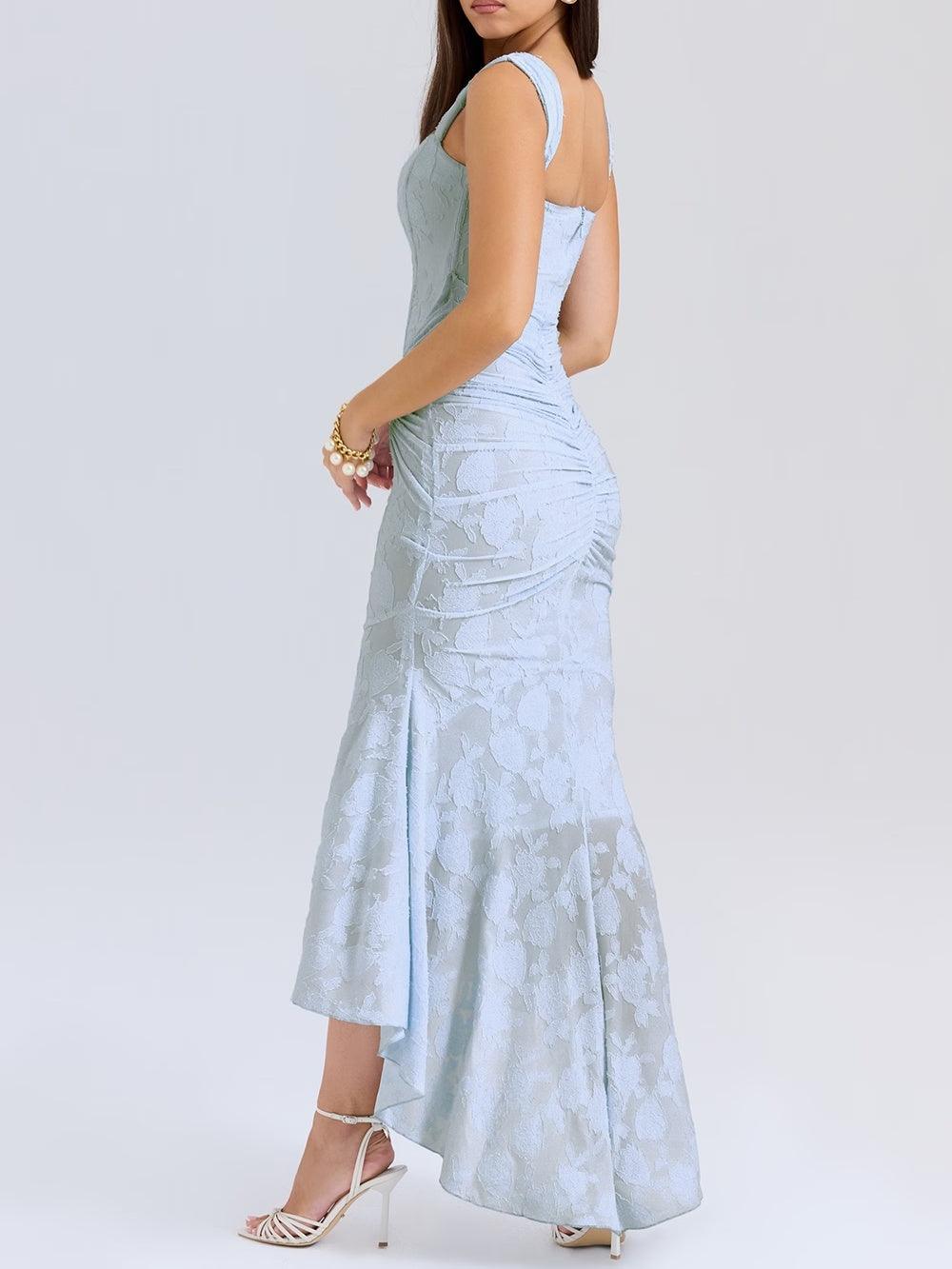 Giulia | Abito maxi floreale blu campanula