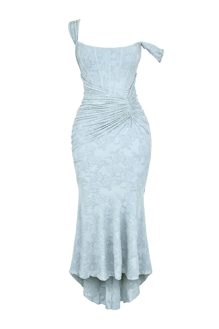 Giulia | Abito maxi floreale blu campanula