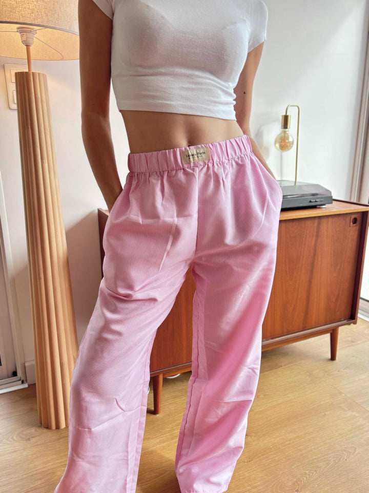 Anna - Pantaloni in Cotone a Vita Alta in Lilla