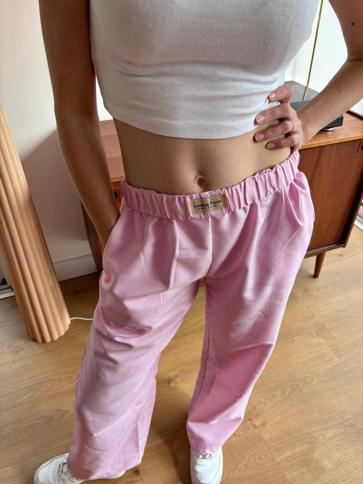 Anna - Pantaloni in Cotone a Vita Alta in Lilla