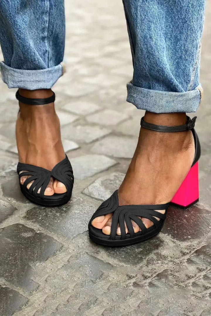 SANDALI CON TACCO BICOLORE